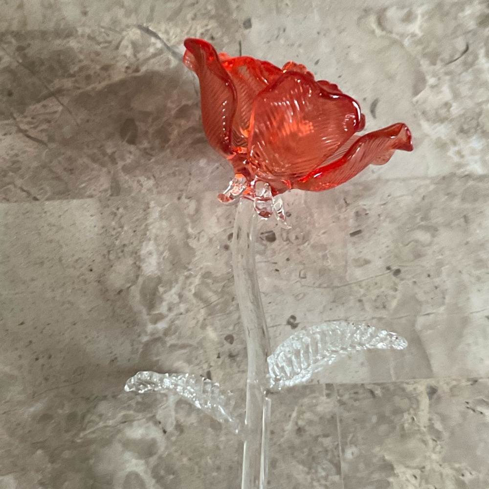 WATERFORD Crystal Long Stemmed Red Rose - Picture 6 of 6